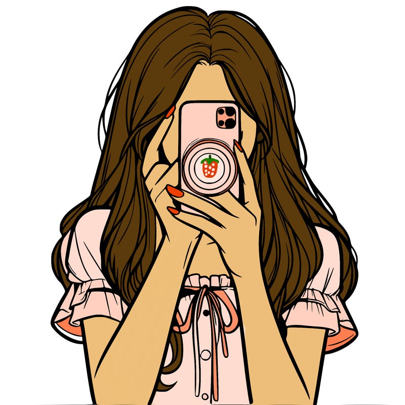 a realistic girl holding her phone taking pictures