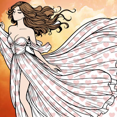 realistic woman in dress flowing the the wind