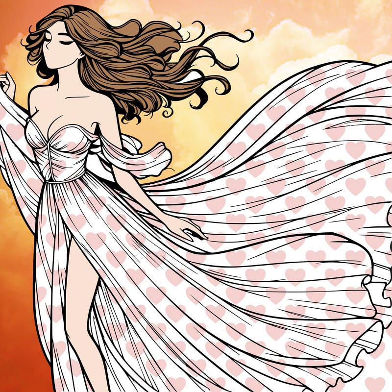 realistic woman in dress flowing the the wind