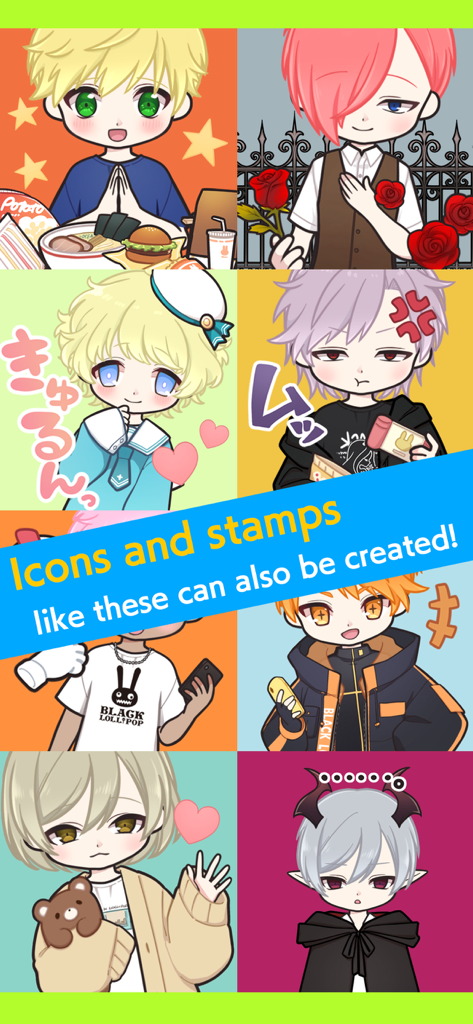 Black Lollipop Boys : OC Maker - A grid of custom anime boy avatars with different expressions and styles created using the Black Lollipop Boys OC Maker app.