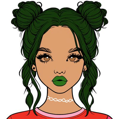 realistic girl with two buns in hair and lips