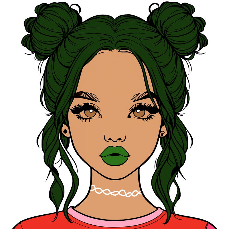 realistic girl with two buns in hair and lips