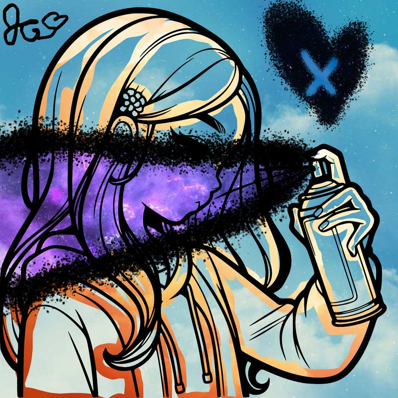 a realistic girl spray painting