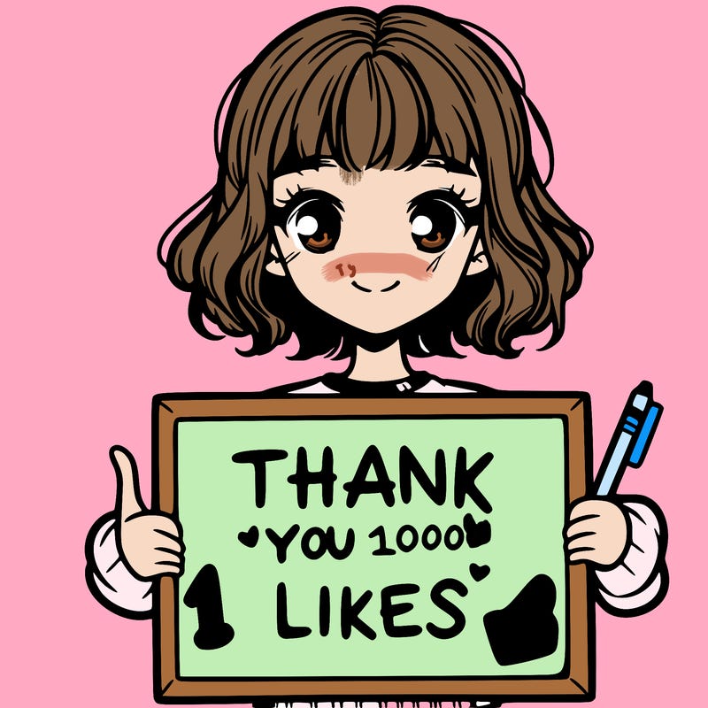 a girl with a sign writing thank you for the 1000 likes