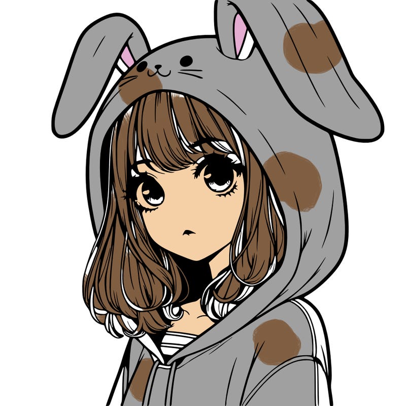 realistic girl wearing a bunny hoodie