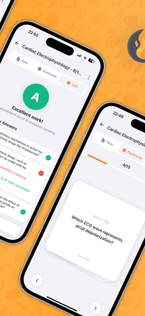 Notecook: AI Note Taker - Two iPhone screens displaying Notecook AI flashcards and a quiz summary page for medical students.
