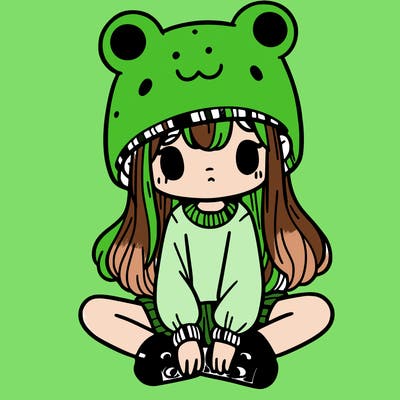 a girl wearing a frog hat and some frog socks