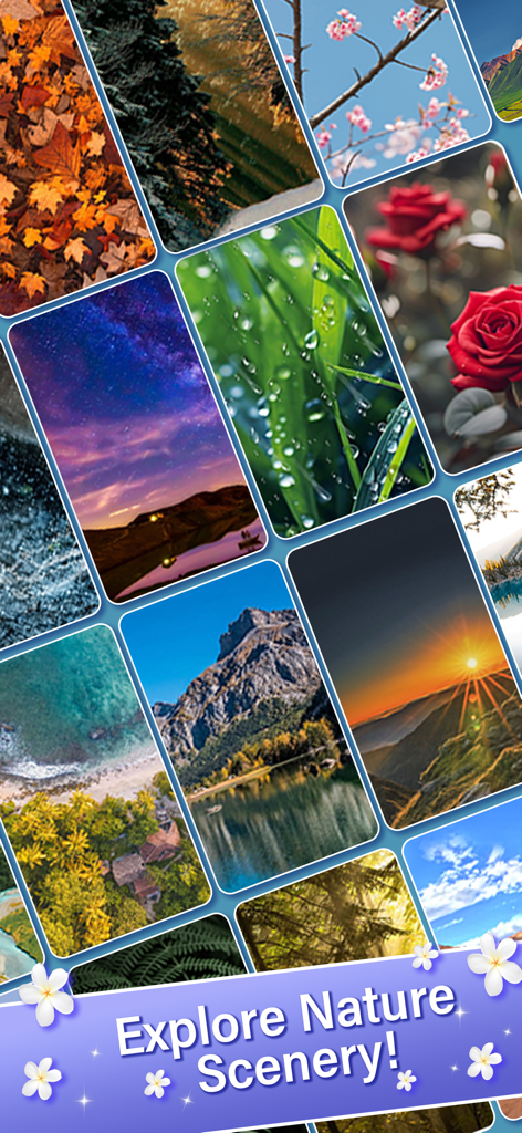 Collage di splendidi e rilassanti sfondi di paesaggi naturali disponibili nel gioco