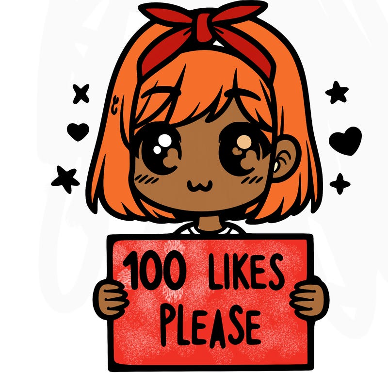 girl holding sign saying 100 likes please