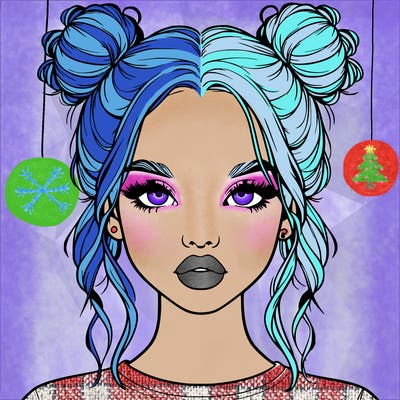 realistic girl with two buns in hair and lips