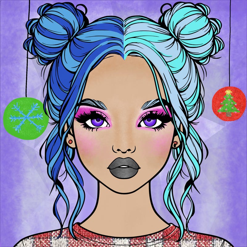 realistic girl with two buns in hair and lips