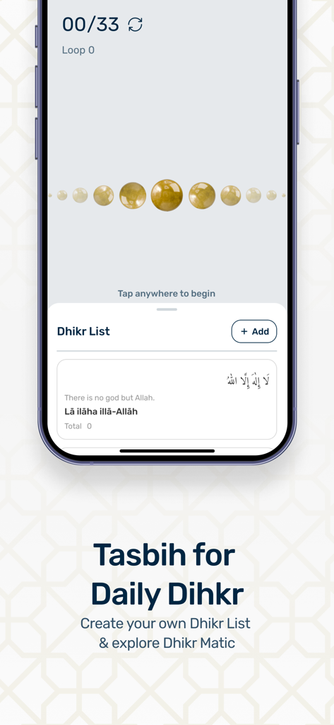 Hilal: TV-Content, Athan-Qibla - Digital Tasbih and Dhikr counter interface in the Hilal app
