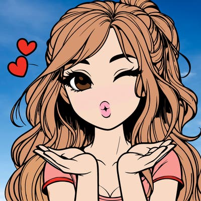 realistic girl winking and blowing a kiss while making heart hands