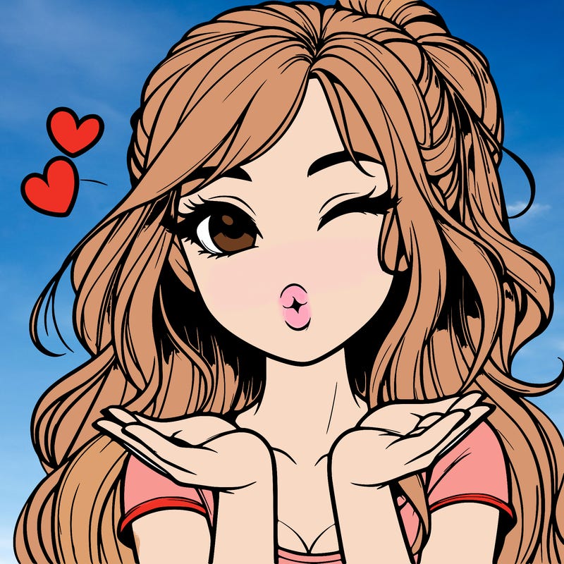 realistic girl winking and blowing a kiss while making heart hands