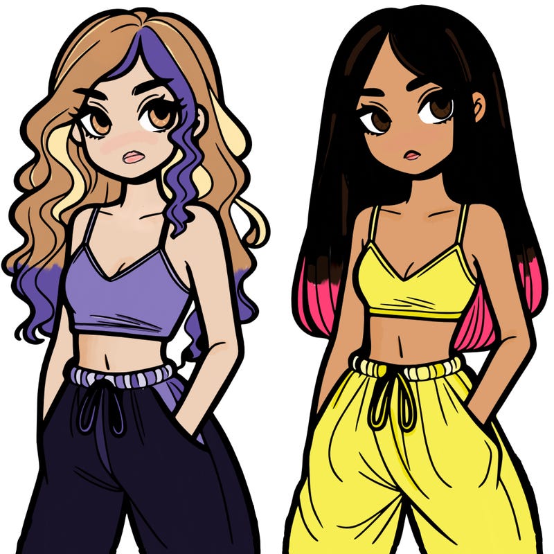 two girls with crop top and baggy pants