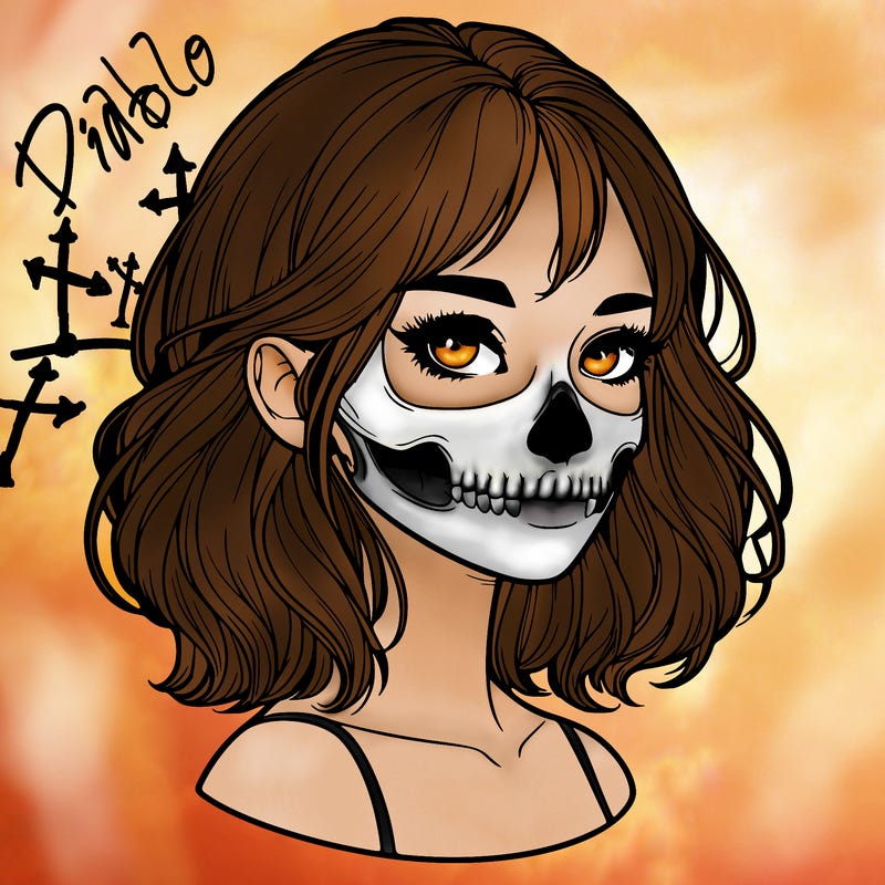 realistic girl with skull