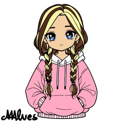 a realistic girl with a oversized hoodie and she has braids