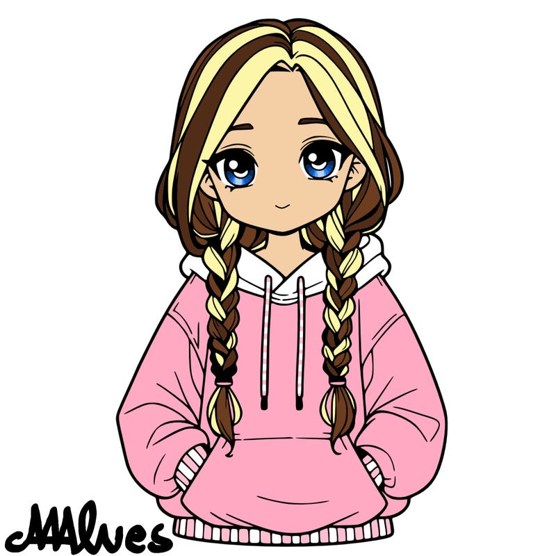 a realistic girl with a oversized hoodie and she has braids