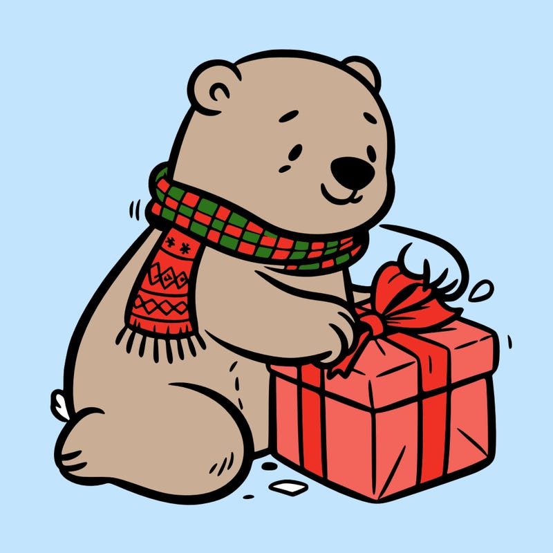 polar bear wrapping a present