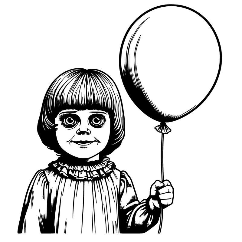 a realistic little girl holding a balloon creepy