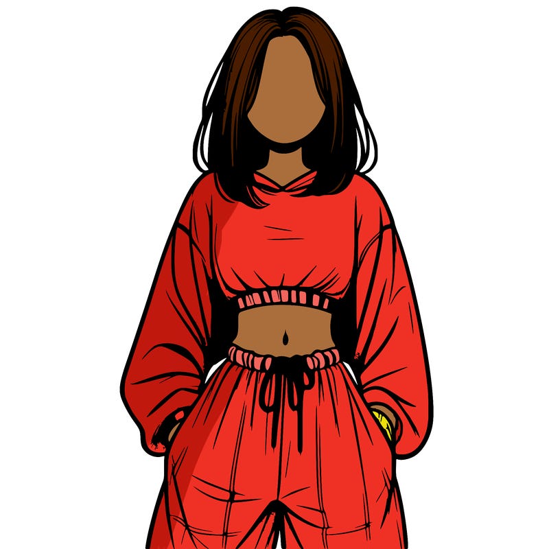 realistic girl faceless with baggy pants and a crop top