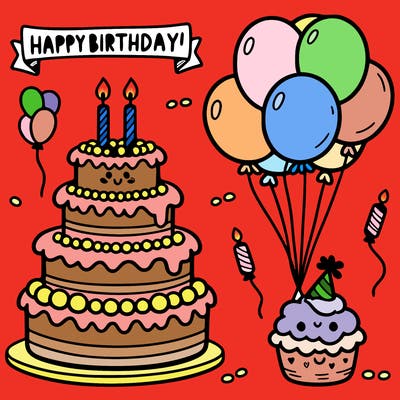 happy birthday cake, ballons