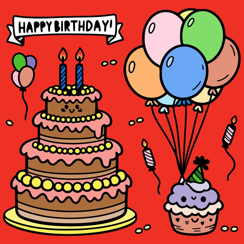 happy birthday cake, ballons