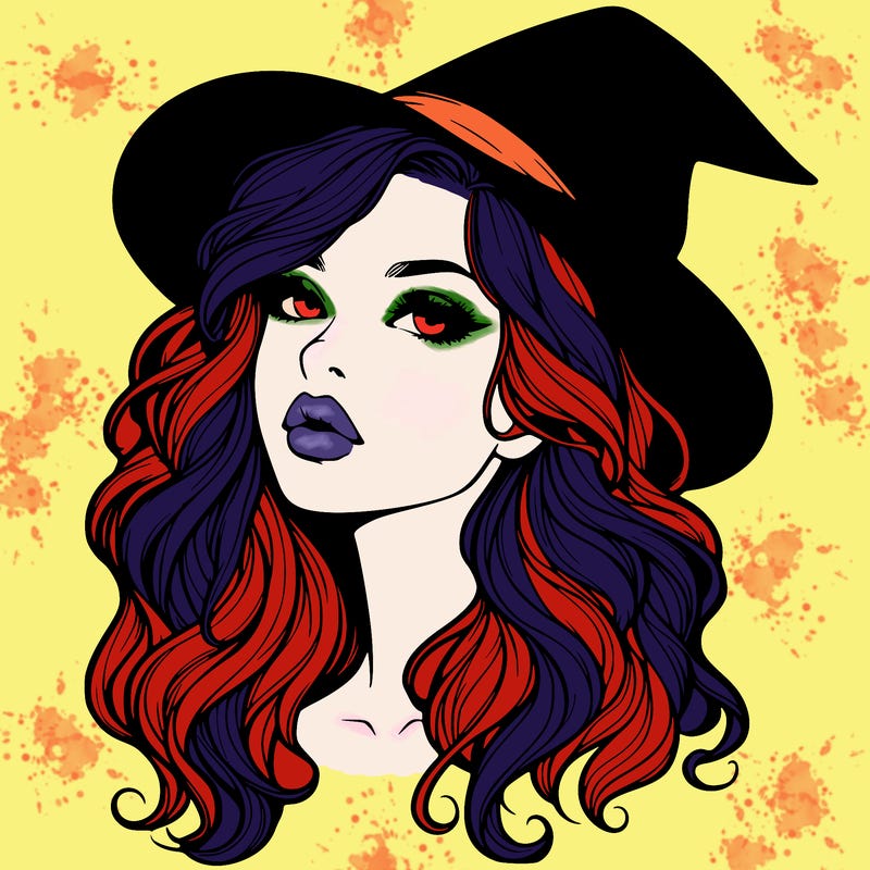 realistic witch girl with wavy hair and lips