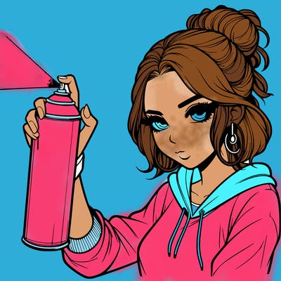 a realistic girl spray painting