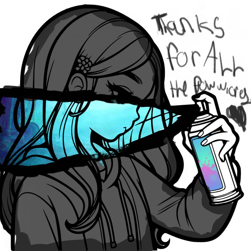 a realistic girl spray painting