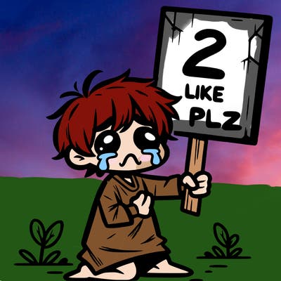small poor toddler crying with sign that says 2 like plz