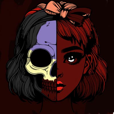 realistic girl with half skull mask