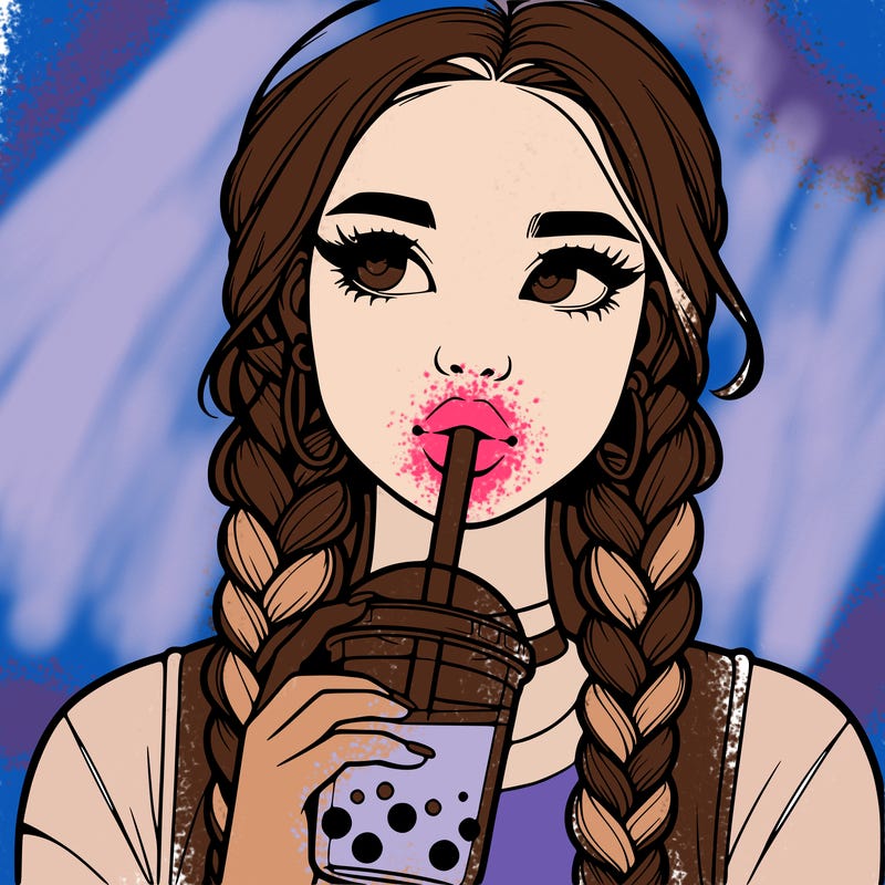 realistic girl with braided hair drinking boba