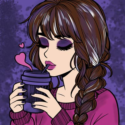 realistic girl drinking coffee