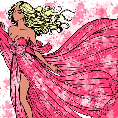 realistic woman in dress flowing the the wind