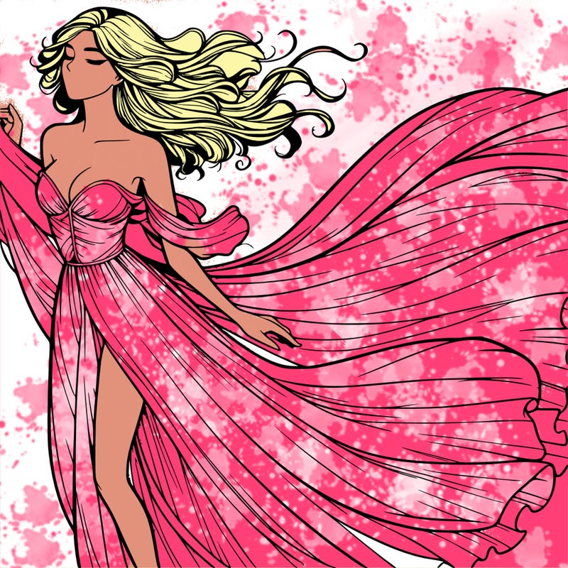 realistic woman in dress flowing the the wind