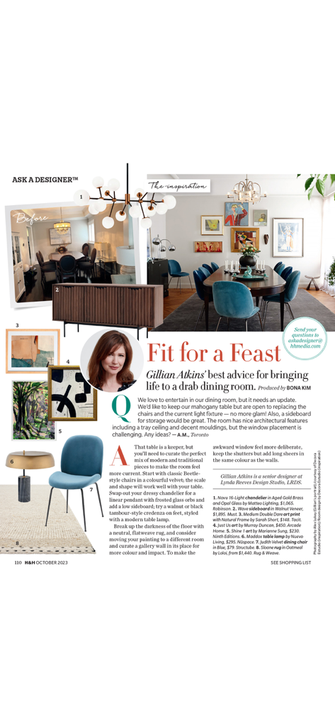 House & Home - Un diseño de revista en la aplicación House and Home que presenta consejos de expertos en diseño de comedores e inspiración de muebles