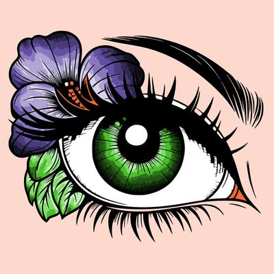 realistic eye with flower