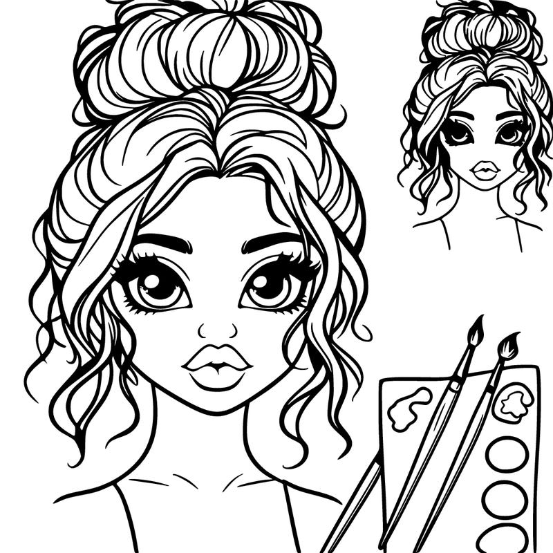 beautiful realistic.painter girl messy bun eyes lips