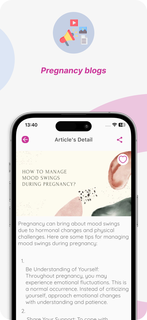 MediBaby—Pregnancy Tracker App - A smartphone screen showing a MediBaby pregnancy blog article about managing mood swings during pregnancy