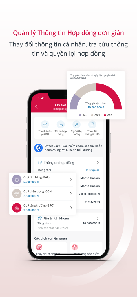 AIA+ - AIA plus mobile app screen displaying insurance contract details and investment fund distribution