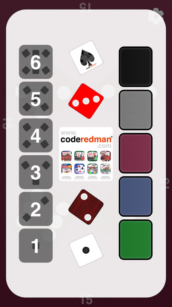 Just Dice - Just Dice app settings screen showing options to select the number of dice and various dice colors.
