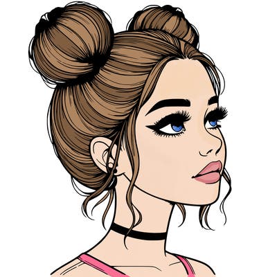 realistic girl with buns on the top of her head