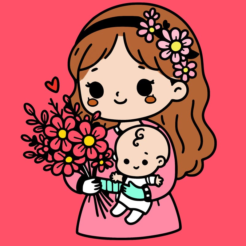 a girl holding flowers and a baby