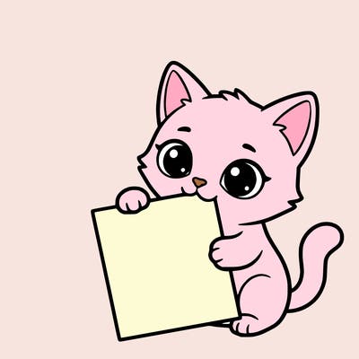 a small cat with a blank sheet of paper in its hand. the cat is sooooooo cute!
