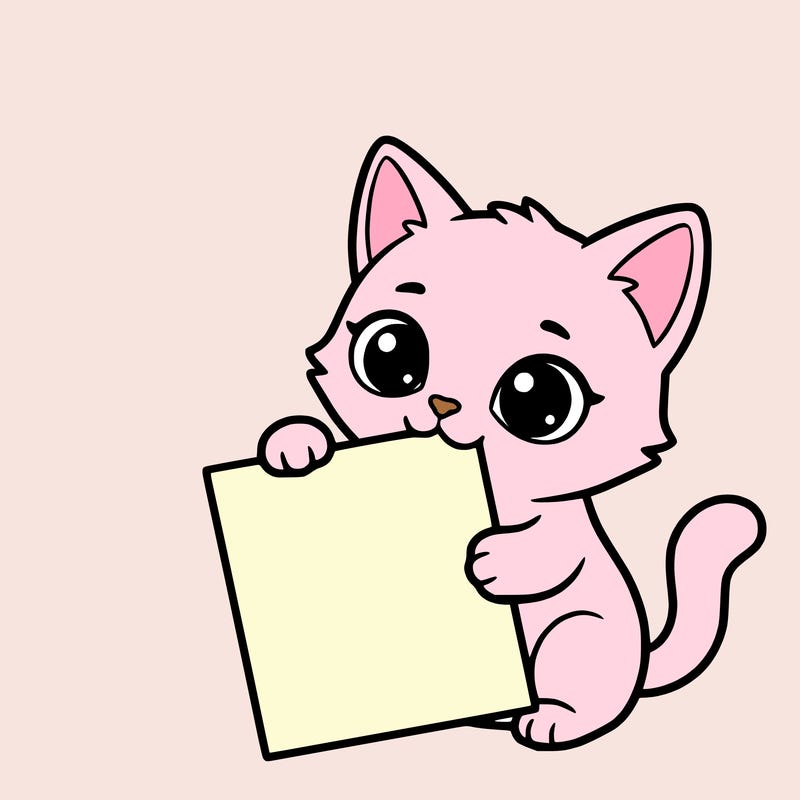 a small cat with a blank sheet of paper in its hand. the cat is sooooooo cute!