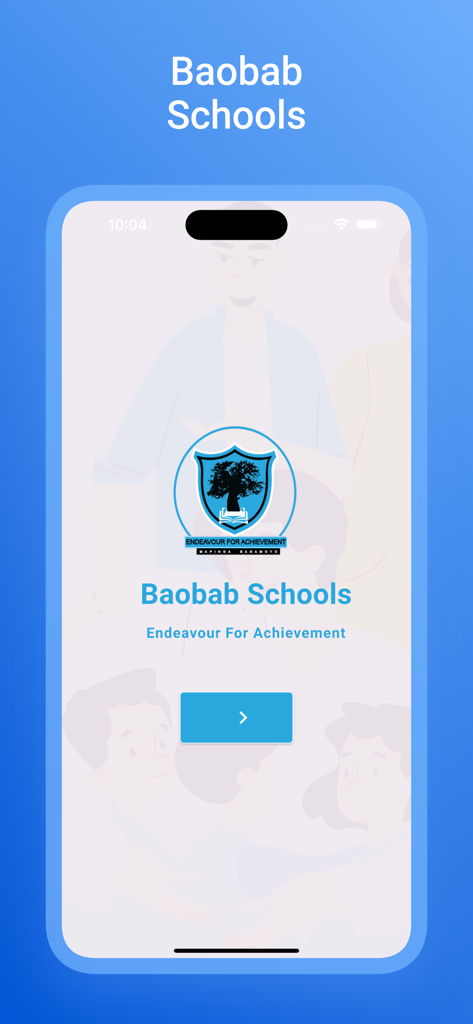 Baobab Schools - Écran d'accueil de l'application mobile Baobab Schools montrant le logo et le slogan de l'école