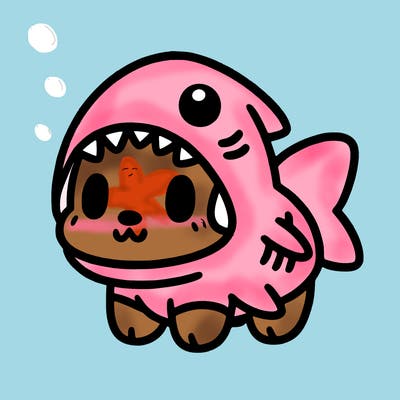 cute dog wearing a shark costume