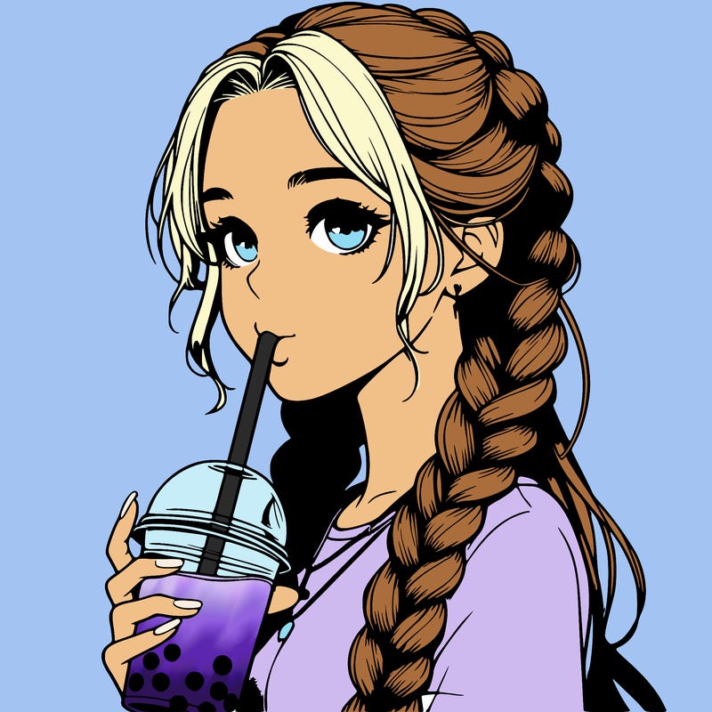 realistic girl with braided hair drinking boba