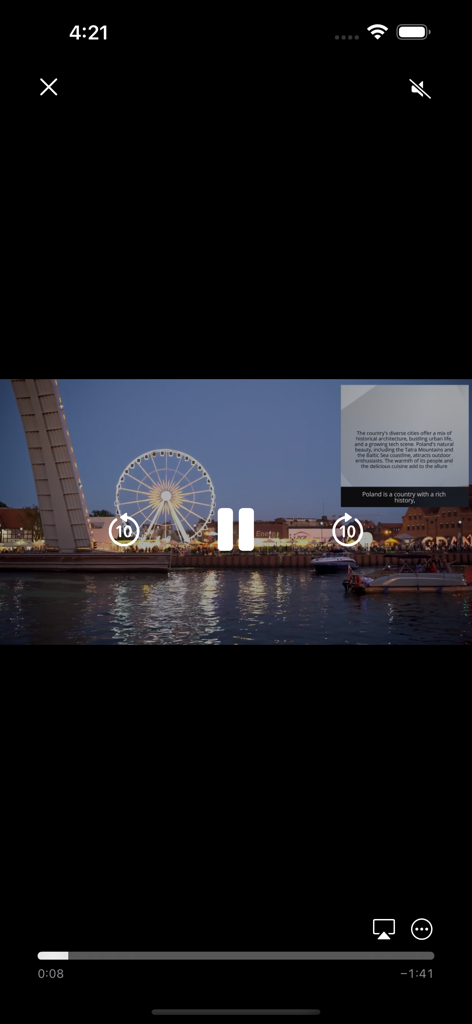 TheMemeTv - TheMemeTv app video player displaying travel content for Poland with a scenic ferris wheel background